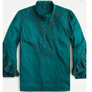 J.Crew Green Embroidered Eyelet Ruffle Sleeve Blouse